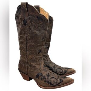 Corral Chocolate Women's Boots Lizard Inlay Pointed Toe Western Cowgirl Size 6.5